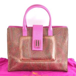ETRO NEW!!!RARE Punk Paisley Print Hand Bag Tote Bag - PVC & Leather - Pink Wine